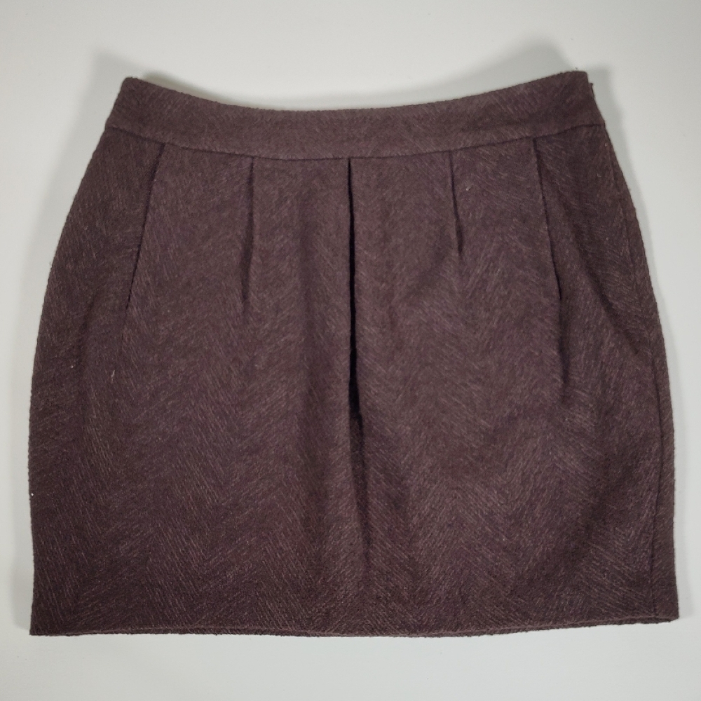 Eileen Fisher Musel Herringbone Distorted wool blend brown mini skirt M petite